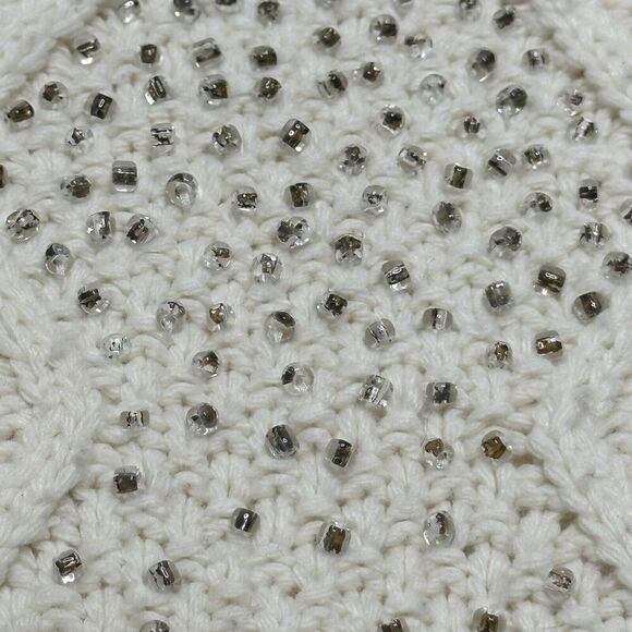 J Crew Factory Embellished Beads Cable-Knit Sweater Ivory White - Womens Size M - Picture 2 of 10